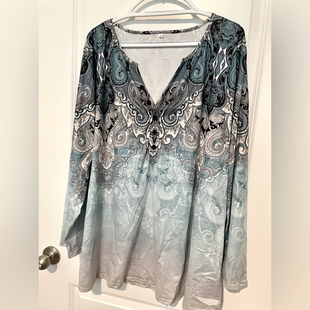 Blue print long sleeve shirt from Fly Curvy. 4X